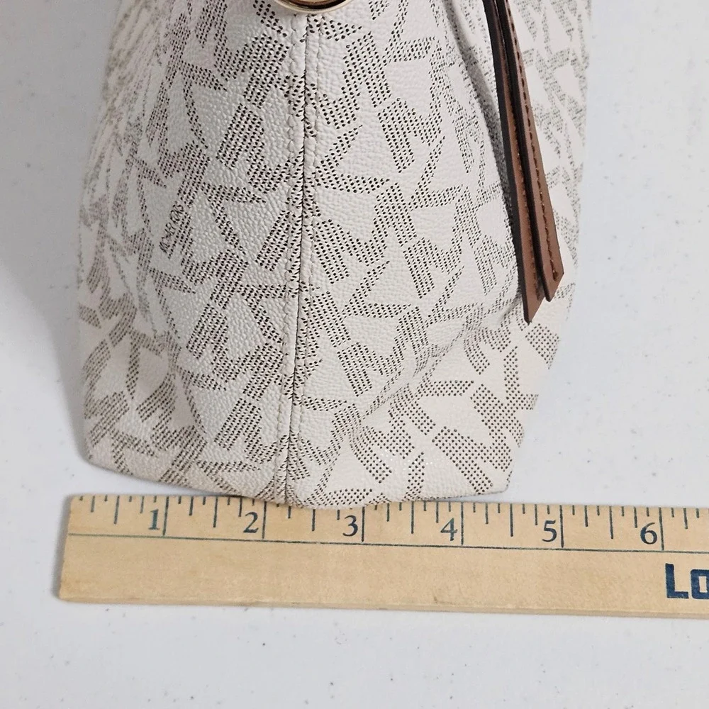 Michael Kors Austen Satchel Medium Vanilla Acorn Monogram Logo Designer Handbag*